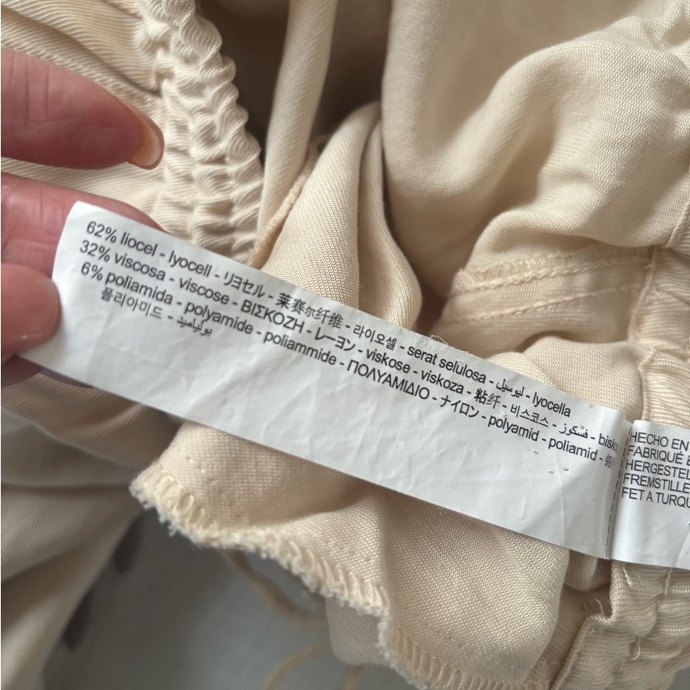 ZARA Pants XS Beige Lyocell Blend Drawstring Wide Leg Relaxed Trousers - Picture 8 of 10